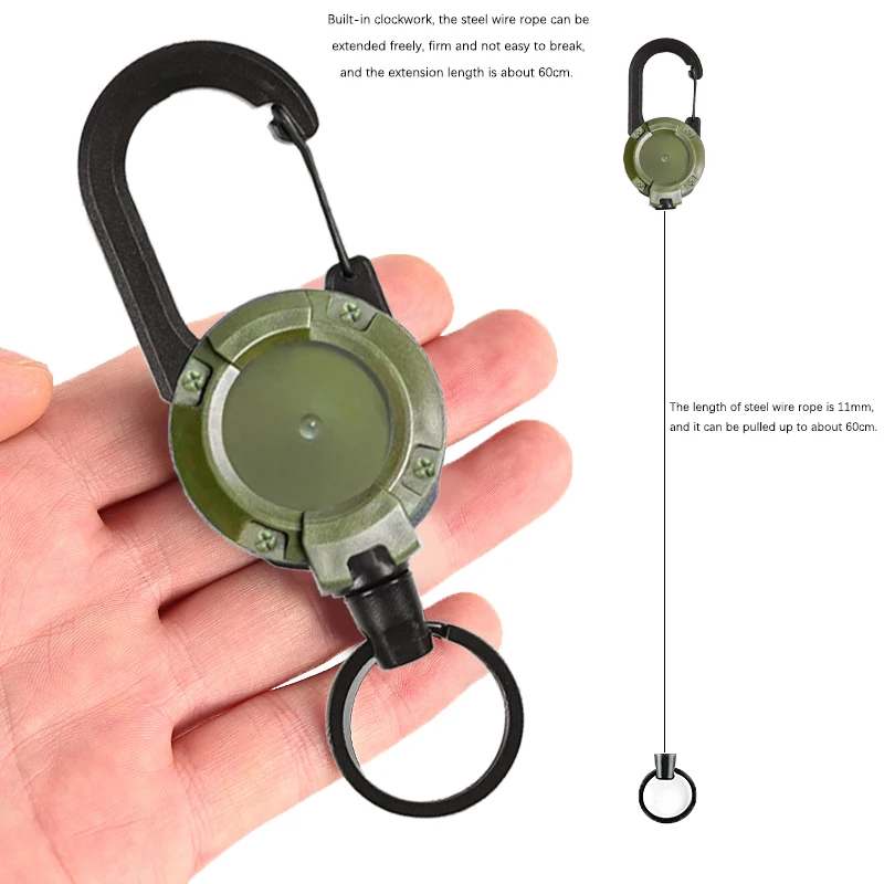 Anti-theft Metal Easy-to-pull Buckle Rope Elastic Keychain Sporty Retractable Key Ring Anti Lost Yoyo Ski Pass ID Card