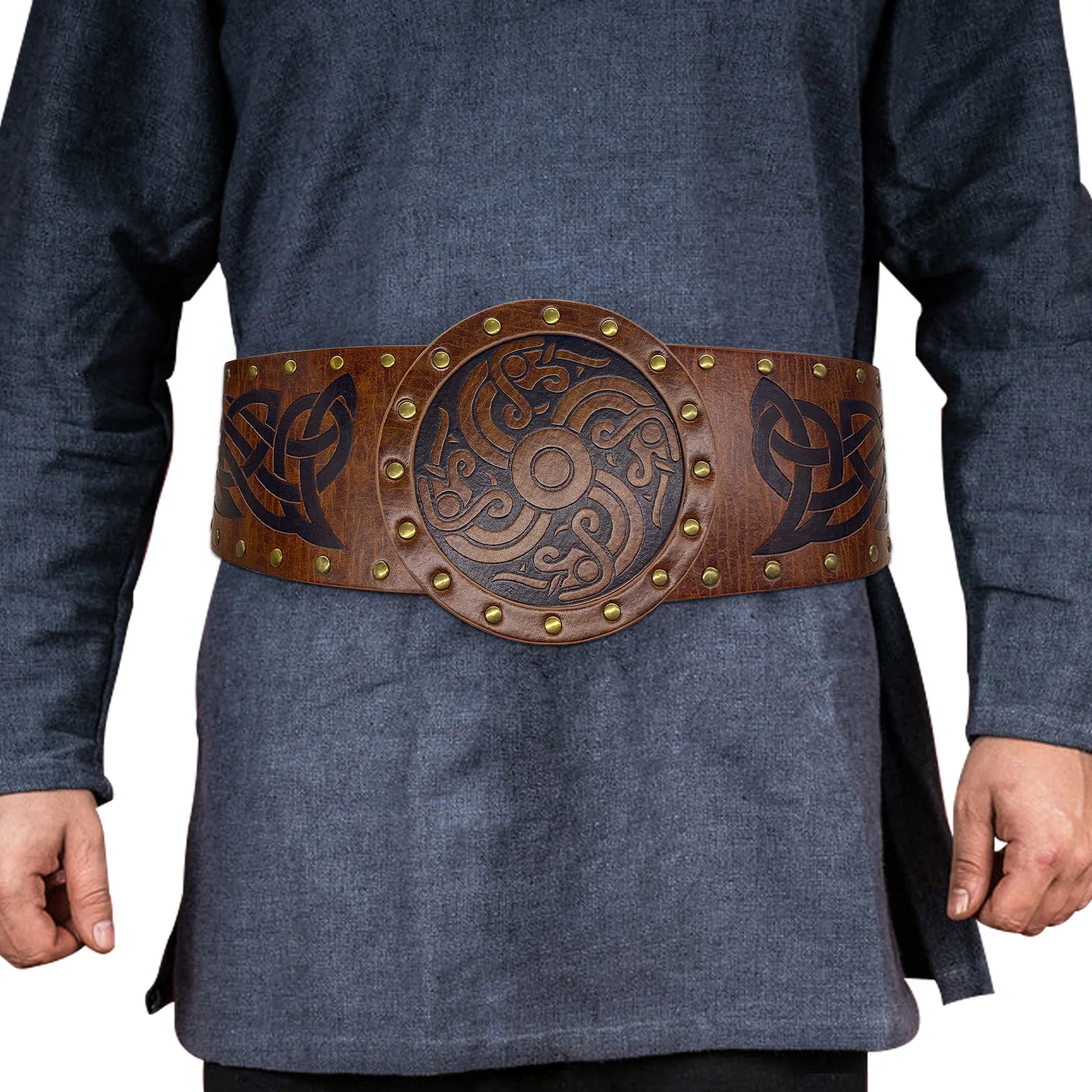 Disfraz de pirata vikingo Medieval para adultos, armadura de caballero, cinturón ancho Vintage, accesorios de lujo, edad media
