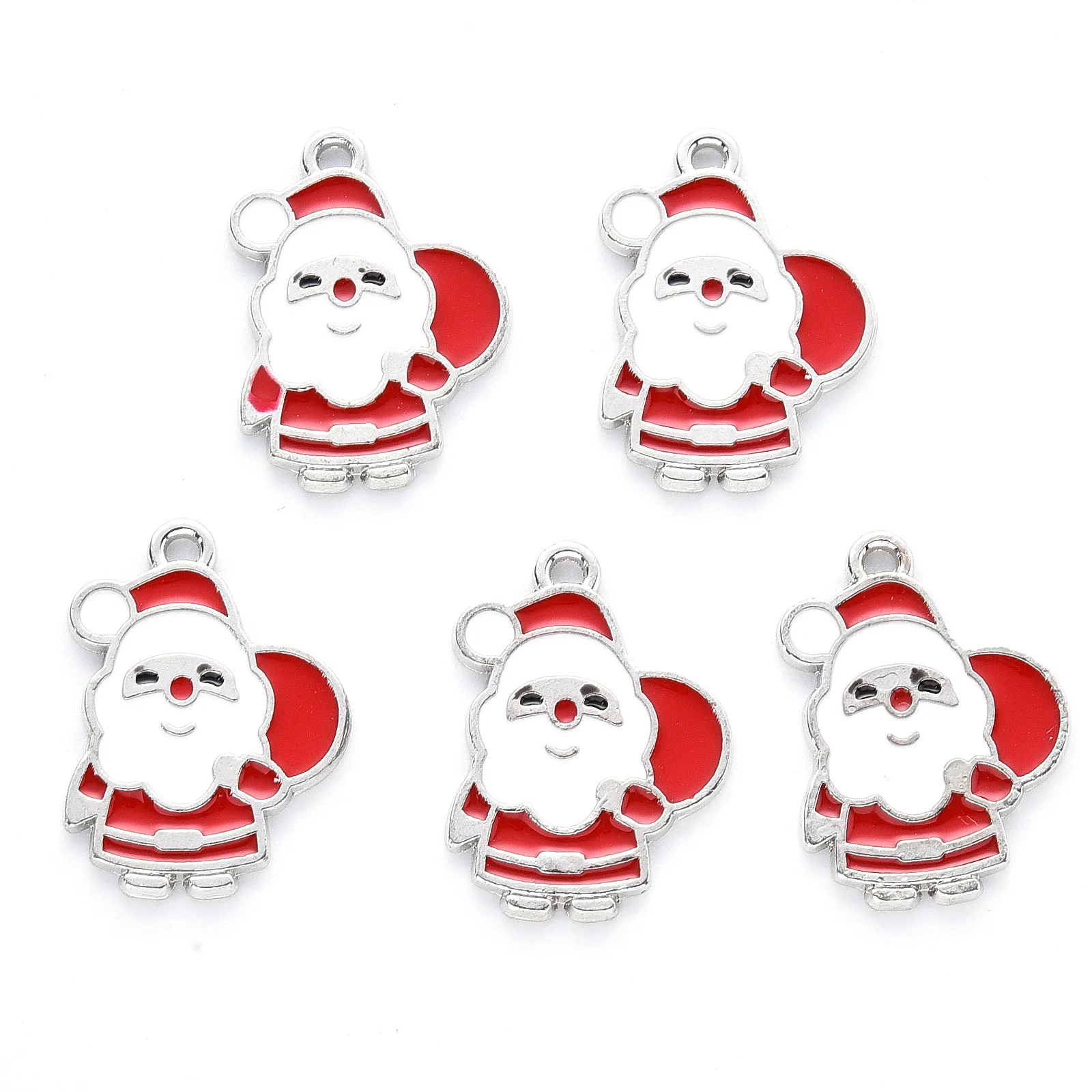 

100pcs Metal Enamel Pendants for Christmas Flat Back Santa Claus Platinum Red for Making DIY Jewelry Necklace Bracelet Charm