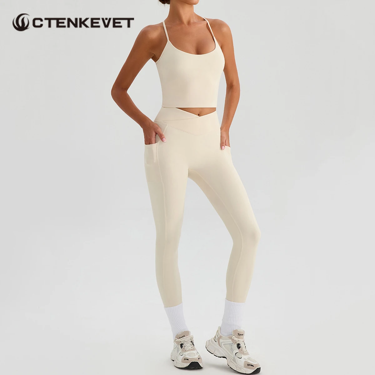 

Ctenkevet Women's Fitness Yoga Pants Set Spaghetti Strap Backless Design Waist-Cinching Butt-Lifting Silhouette for Active Wear