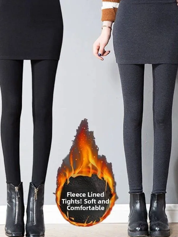 

plus Size Autumn Winter Warm Fleece Outerwear Slim Fit Wrap around Skirt Pants Fake Two Piece Base Layer Pants for Women
