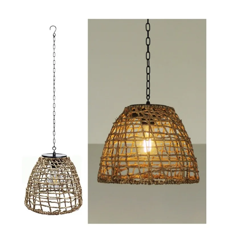 Imagem -05 - Rattan ao ar Livre Woven Solar Pendant Light Impermeável Lâmpada Led Jardim Vintage Lâmpada Decorativa Pátio Pavilhão Pendurado