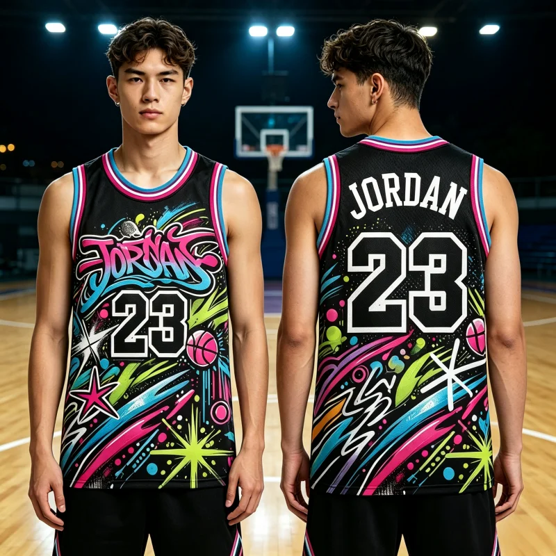 Nouveautés 2025 : Maillot de basketball Jordan style graffiti hip-hop pour hommes et femmes, débardeur de basketball, maillot spécial pour les fans, t-shirts pour la famille et les enfants