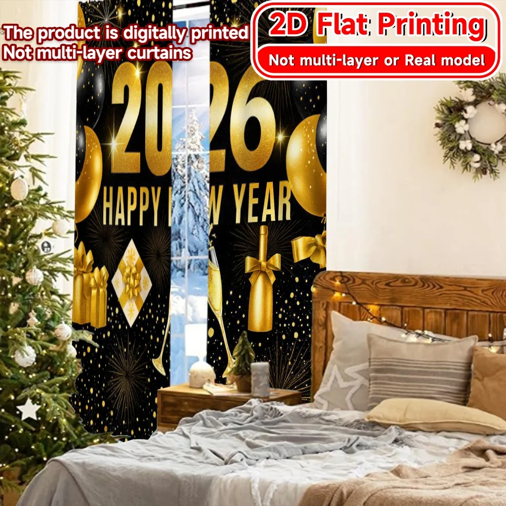 طباعة مسطحة ثنائية الأبعاد، قطعتان للاحتفال الذهبي (3) ستائر بسيطة شعبية ستائر بوليستر متينة ديكورات خارجية Ldeal لـ #4