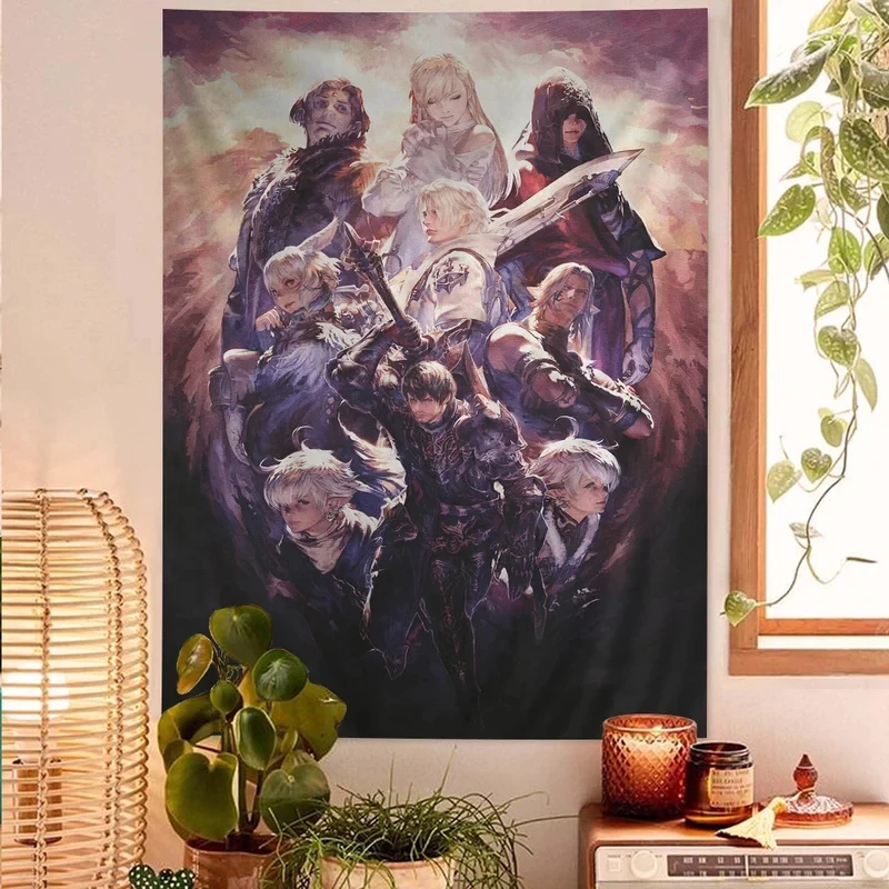 VIKAMA Tapiz de Final Fantasy XIV, tapiz con estampado de personajes del juego FF14 para decoración de dormitorio, sala de estar, dormitorio y sala de juegos
