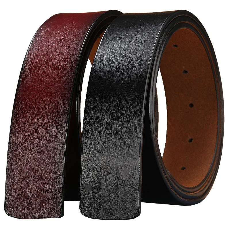 

New Men's Leather Smooth Buckle Belt Leather Headless Belt Belt Men's Retro Belt Without Buckle Punching longer