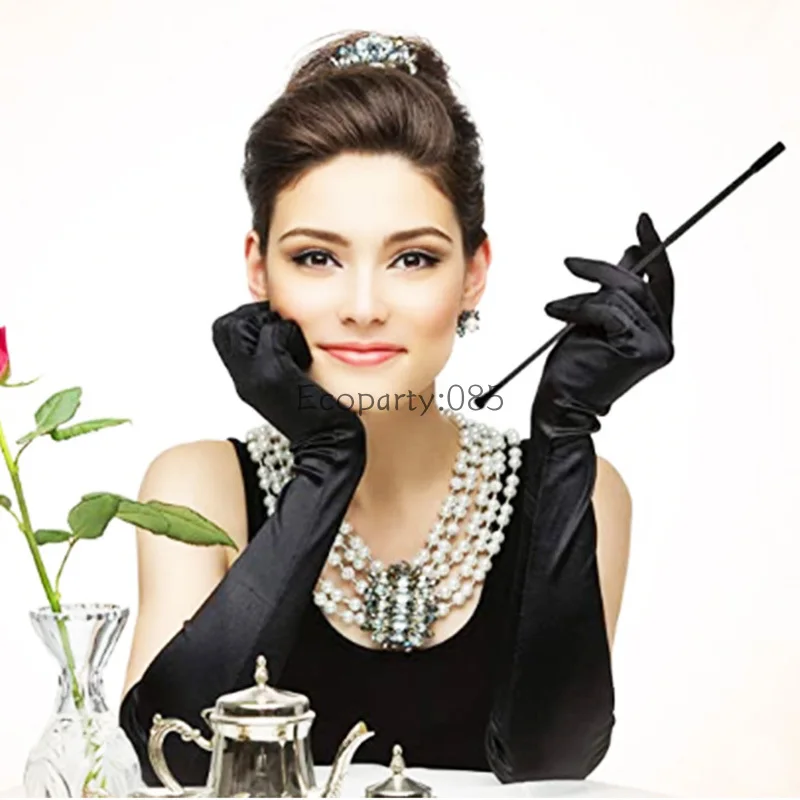 Women Evening Party Formal Gloves Classic Adult Black White Red Skin Opera/Elbow/Wrist Stretch Satin Finger Long Gloves Matching