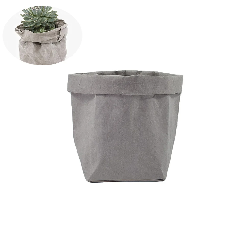 

Washable Kraft Paper Flowerpot Bag Large Grey Reusable Decorative Storage Organizer for Home Plant Protection Multifunctional