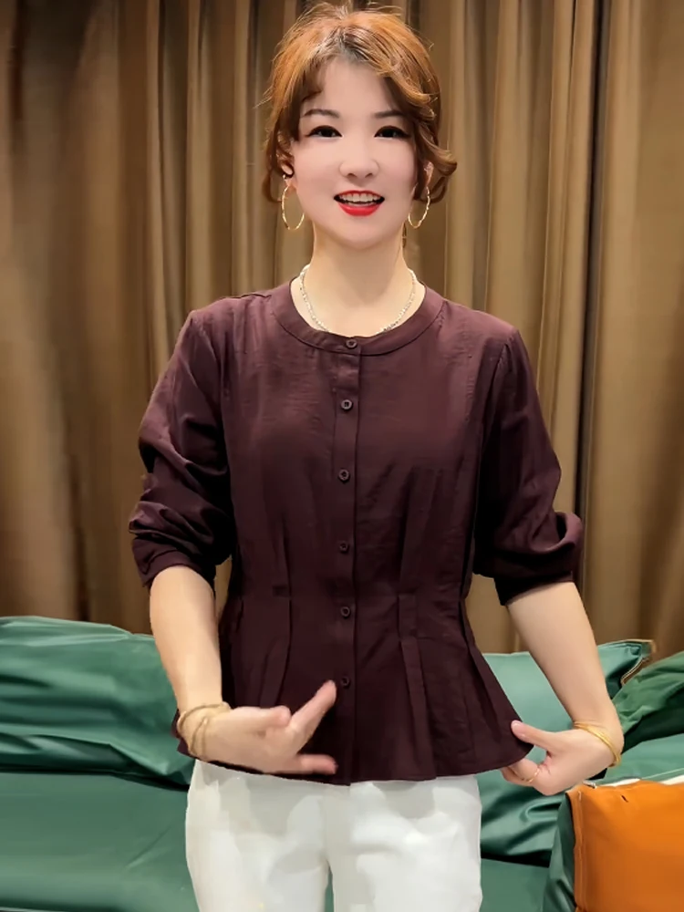 Lässiges rundes Ne Long Sve irt Damen Lazy Sle Vielseitiges Schlankheitsoberteil Faionable Herbst 2025, hautfreundlich, atmungsaktiv