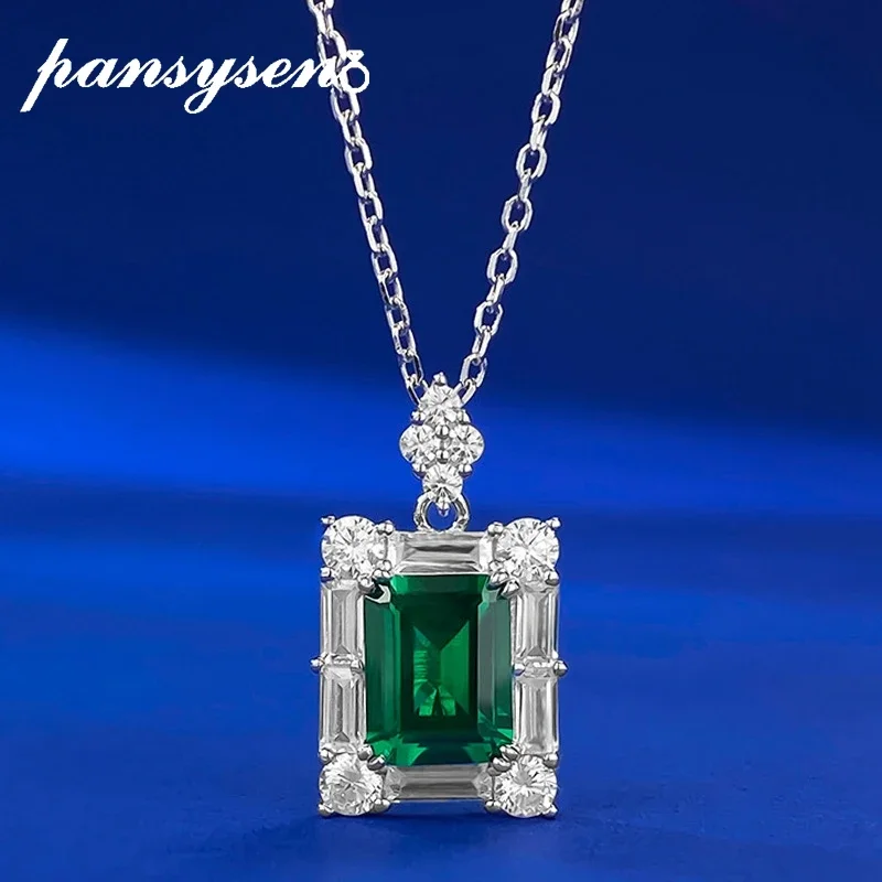 

PANSYSEN 100% 925 Sterling Silver 2CT Emerald High Carbon Diamond Pendant Necklaces for Women Anniversary Fine Jewelry Wholesale