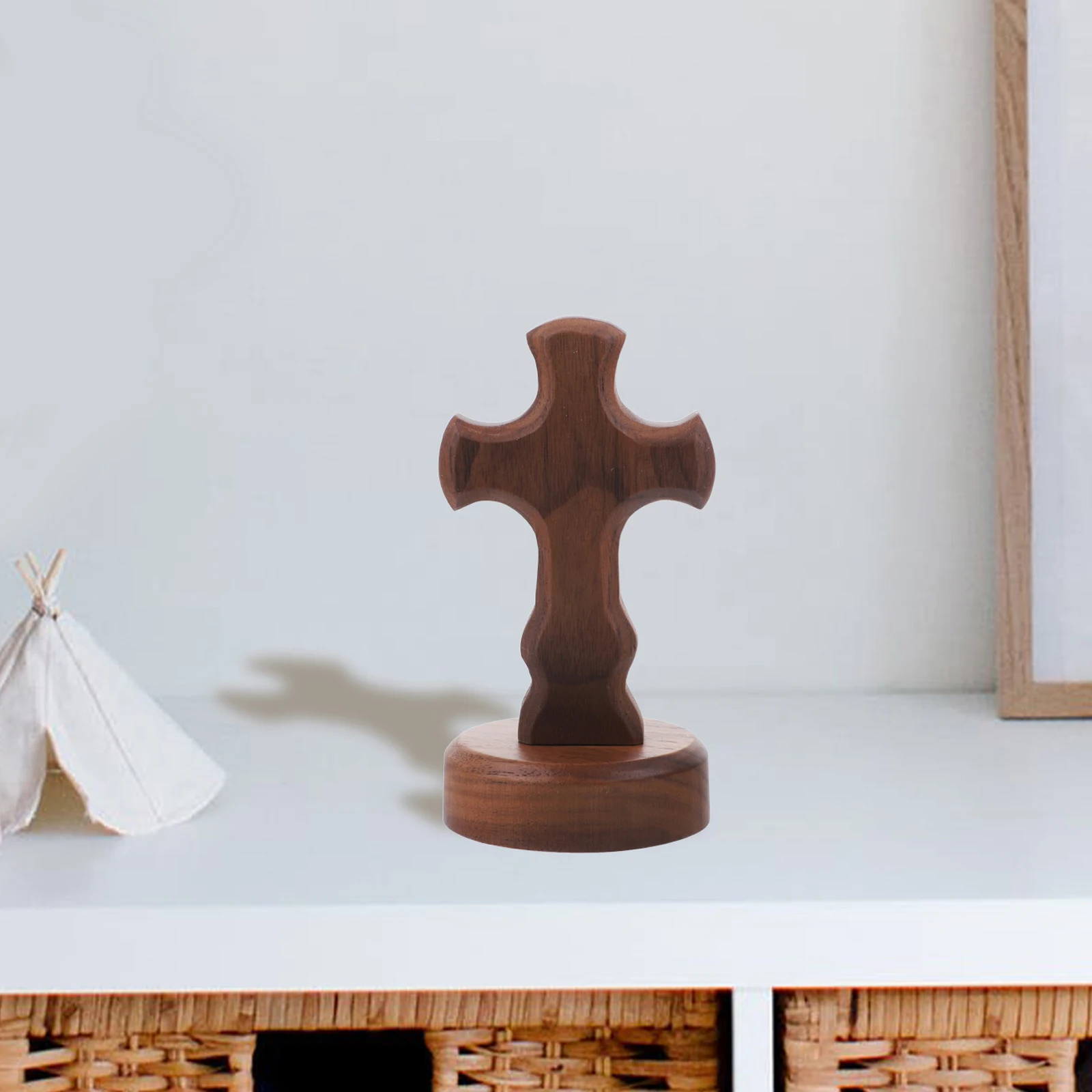 

Wooden Ornaments Home Decor Decorative Crosses Sculpture Plant Cozy Table Office for Room
