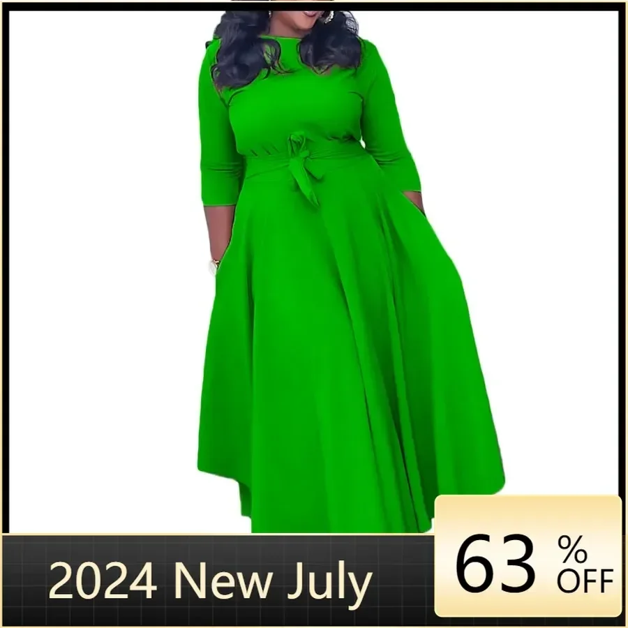 African Long Maxi Dresses for Women Summer Fashion 3/4 Sleeve Polyester High Waist Plus Size Gowns Dashiki Africa Clothing S-5XL