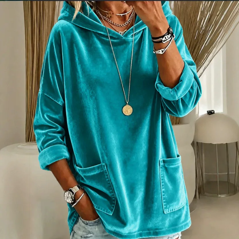 Women's Long Sleeve Hooded Sweatshirt Pocket Design Loose Fit Trendy Elegant Versatile Commute Daily Wear Velvet Pullover Hoodie