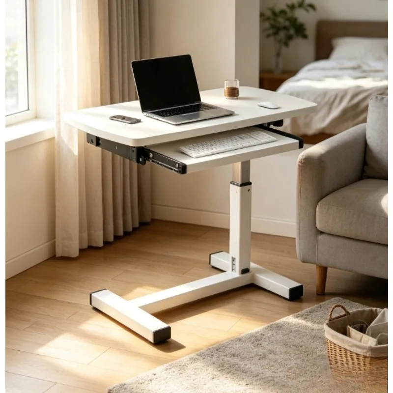 Height Adjustable Laptop Desk, Mobile Overbed Table with Wheels, Rolling Computer Desk for Bedroom, Student Study Table, Office