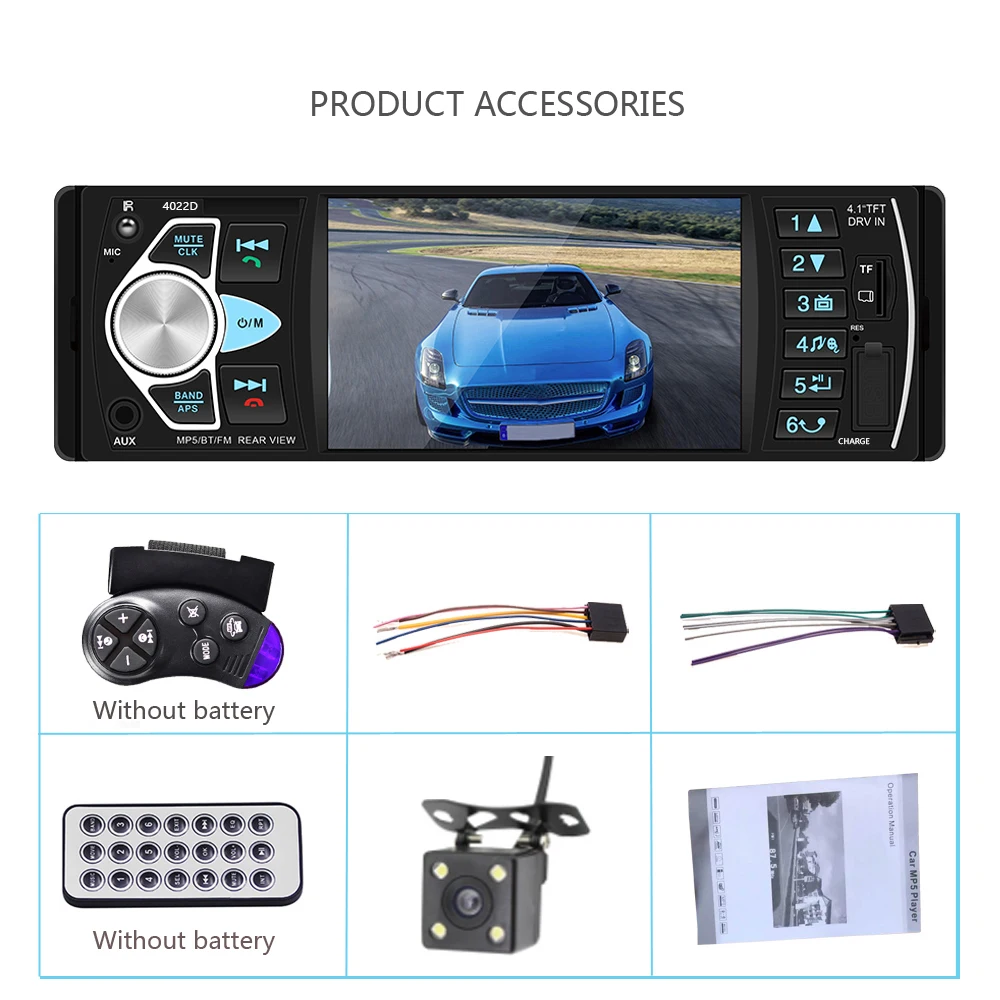 Car Radio 1 Din 4.1 Inch 4022D FM Audio Stereo Player Bluetooth Autoradio Support Rearview Camera Steering Wheel Contral images - 6