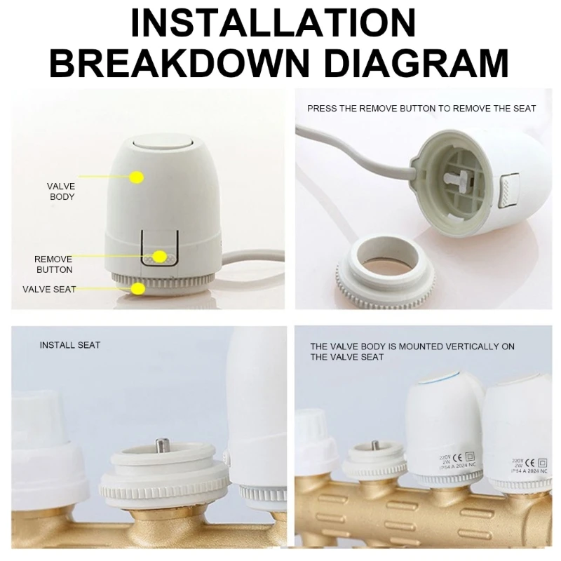 220V Electric Thermal Actuator Durable Ceramics Normally Closed Valves Head Water Separator for Floor Heating System Accessoires