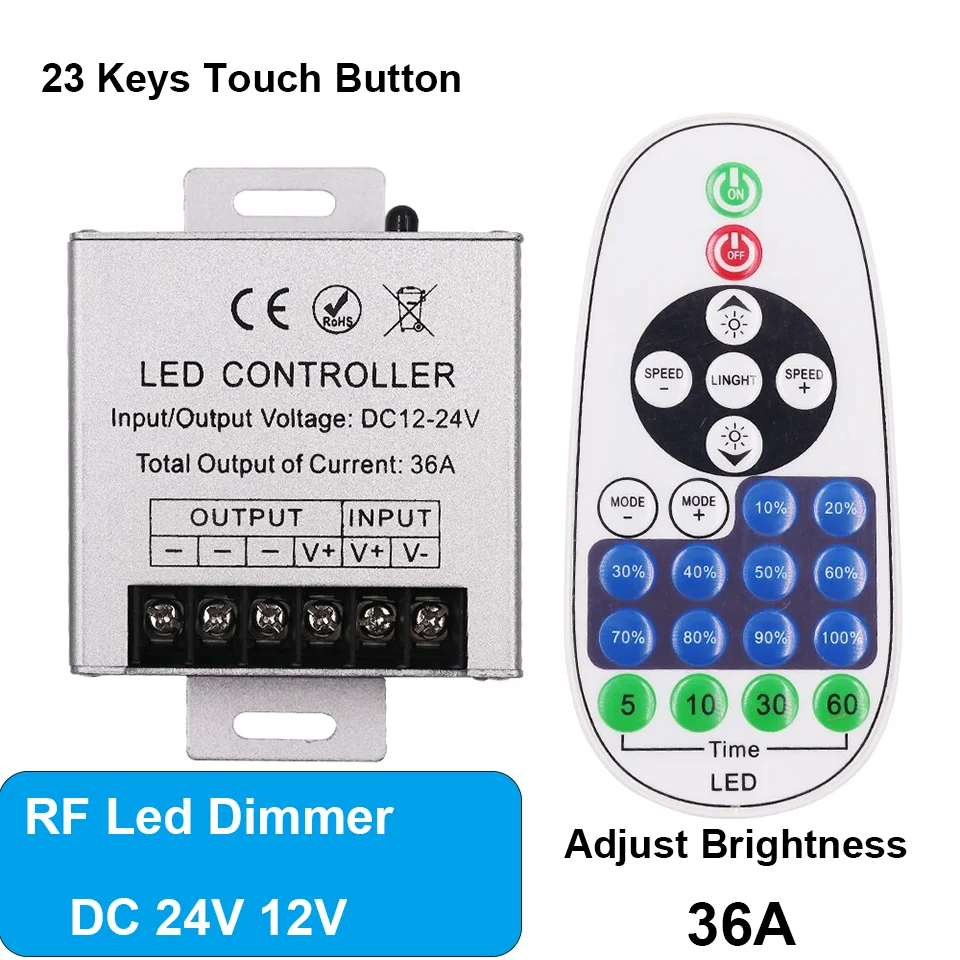 LED Controller 36A 23key Touch RF Remote Control PWM Dimming 12V 24V Brightness Adjustable Dimmer For SMD2835 Led Strip