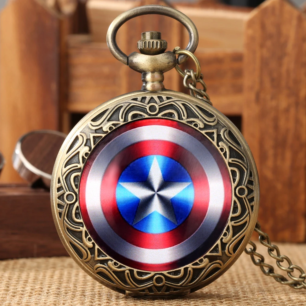 Marvel Captain America Splat Shield Mở Rộng Che Chắn Vũ Khí. H. Tôi. E.L.D. Lá Chắn Hoa Văn Thạch Anh Đồng Hồ Bỏ Túi Vòng Cổ FOB Dây Chuyền