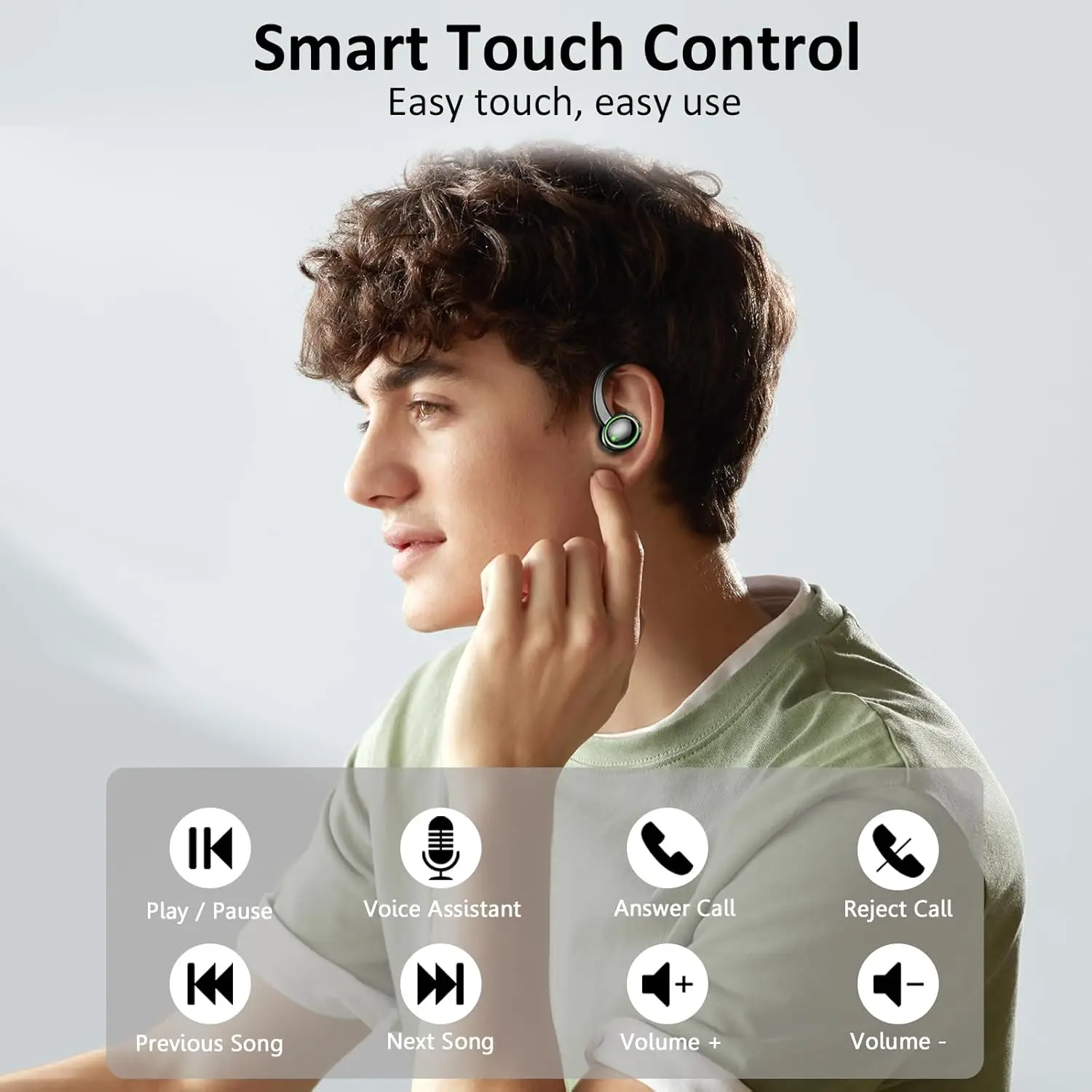 Écouteurs sans fil Bluetooth 5.3 TWS avec micro, contrôle tactile, affichage de l'alimentation LED, son stéréo HiFi, écouteurs de sport, 50 heures de musique