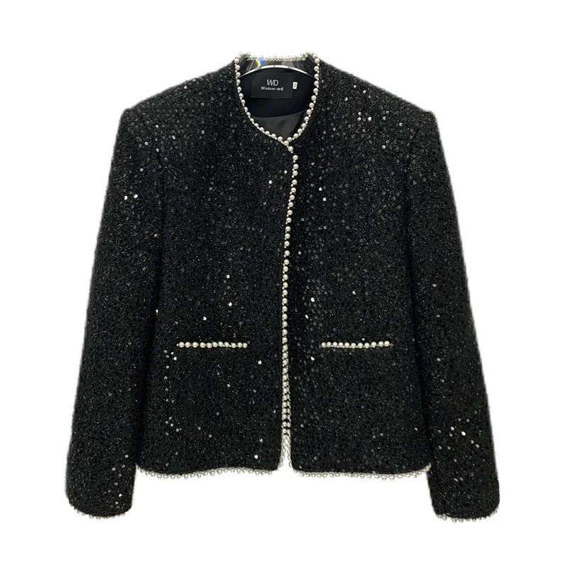 Autumn New Design Sense Sequin Round Neck Short Jacket Stylish Men Korean Version Ins Trend Loose Pearl Jacket