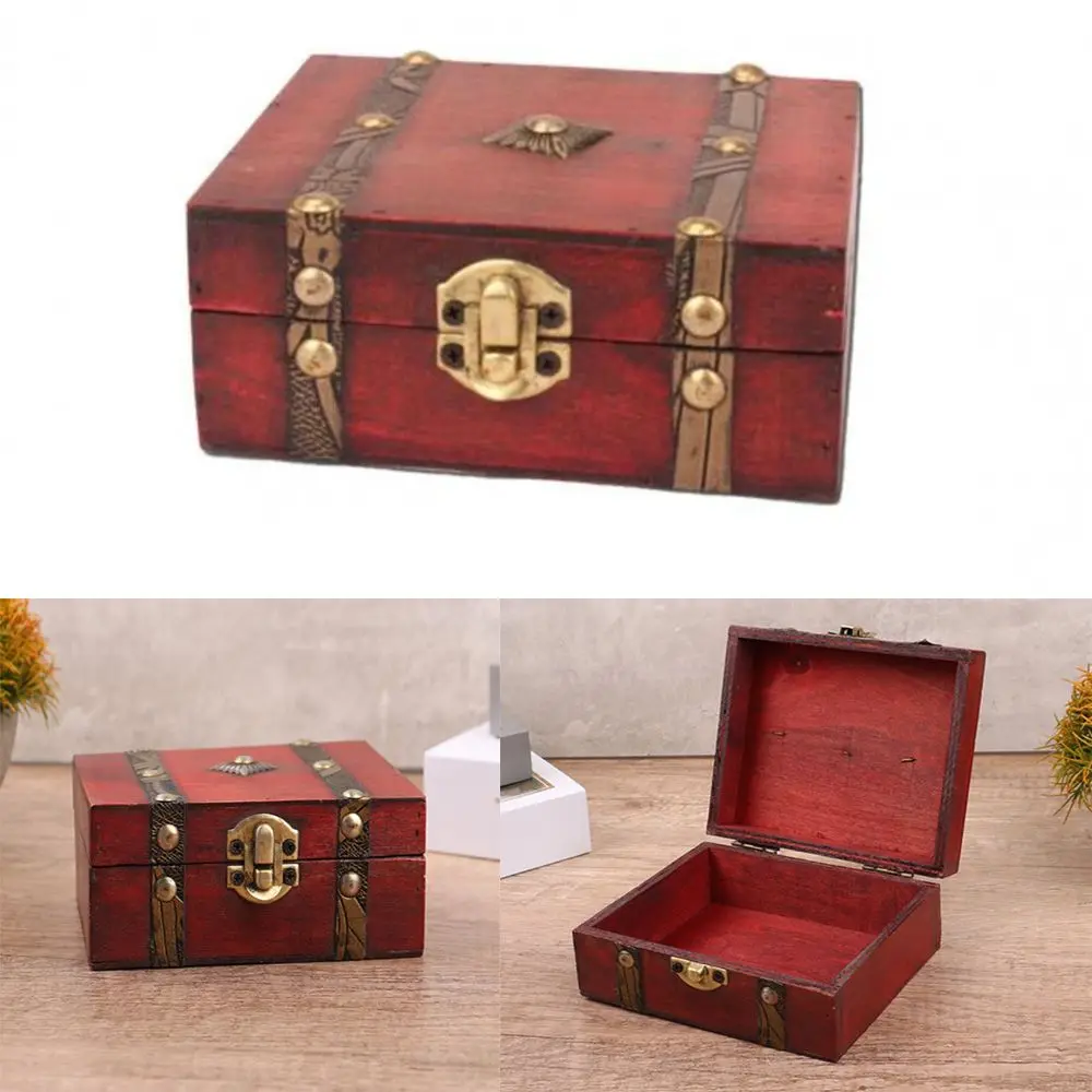 Pirate Treasure Chest Storage Box Wooden Treasure Chest With Lock Retro Delicate Jewelry Box Photography Props Gifts Cases