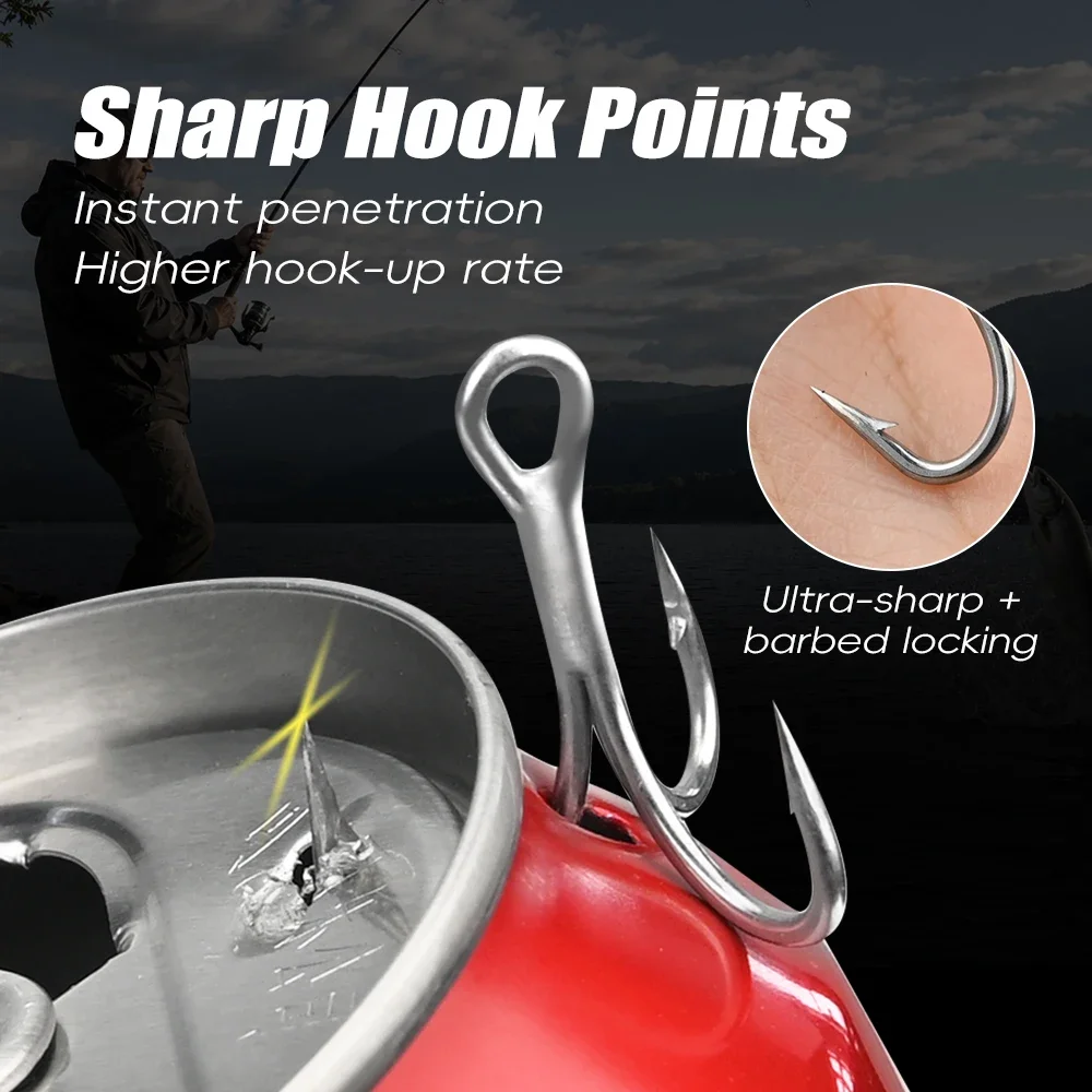MEREDITH 3X High Strength Fishing Hook 10pcs Super Sharp Solid Size 6#/8# Treble Hooks Seawater Corrosion Resistance