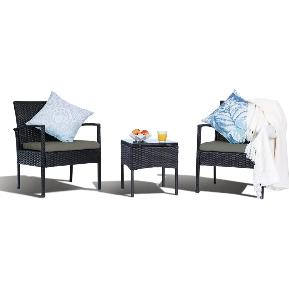 

3 Pieces Outdoor Patio Furniture Set, Small Wicker Bistro Conversation Set for Porch and Balcony, All Weather PE Rattan Chairs