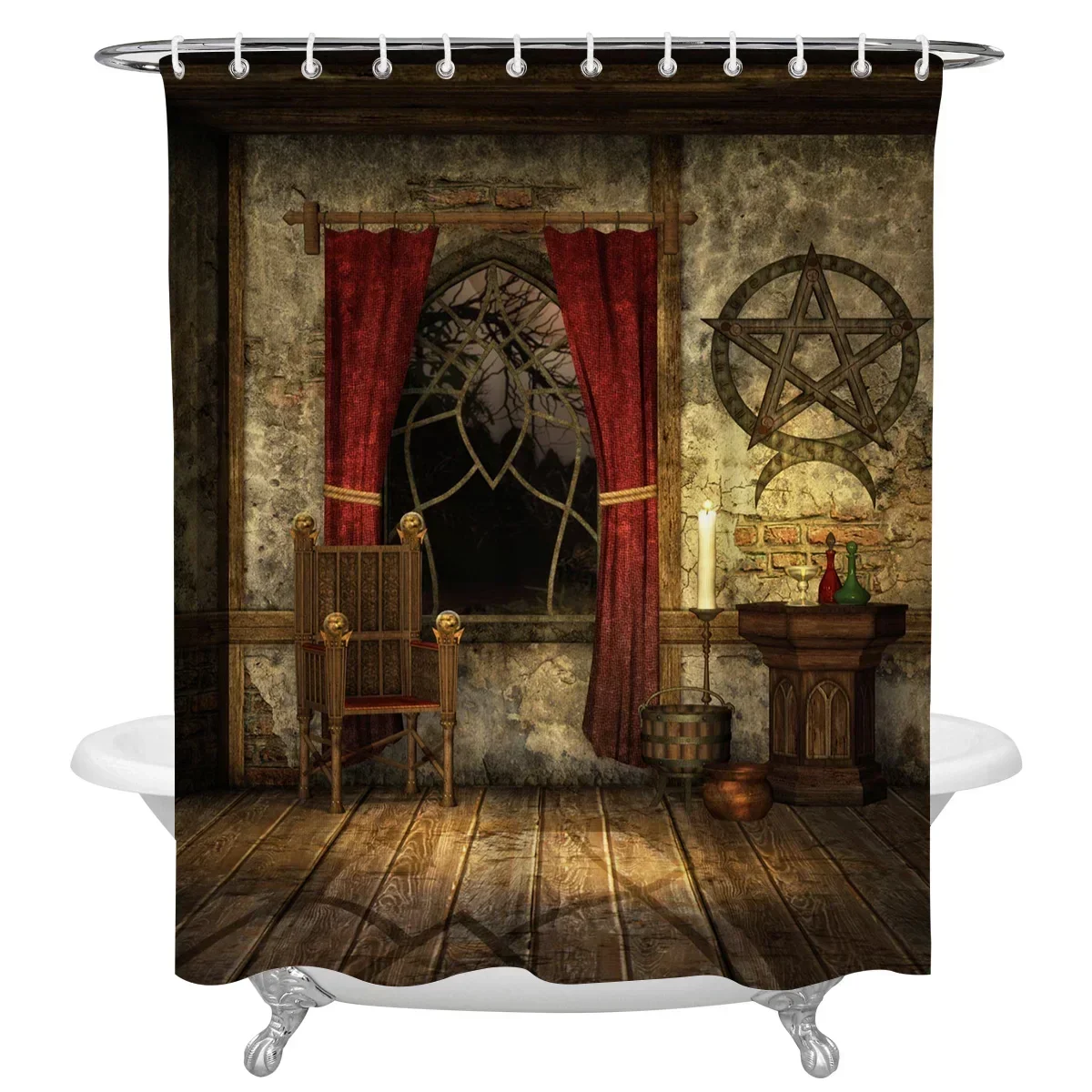 Medieval House Retro Style Witchcraft Divination Shower Curtains Bathroom Accessories Curtains Home Decor Waterproof Cortinas