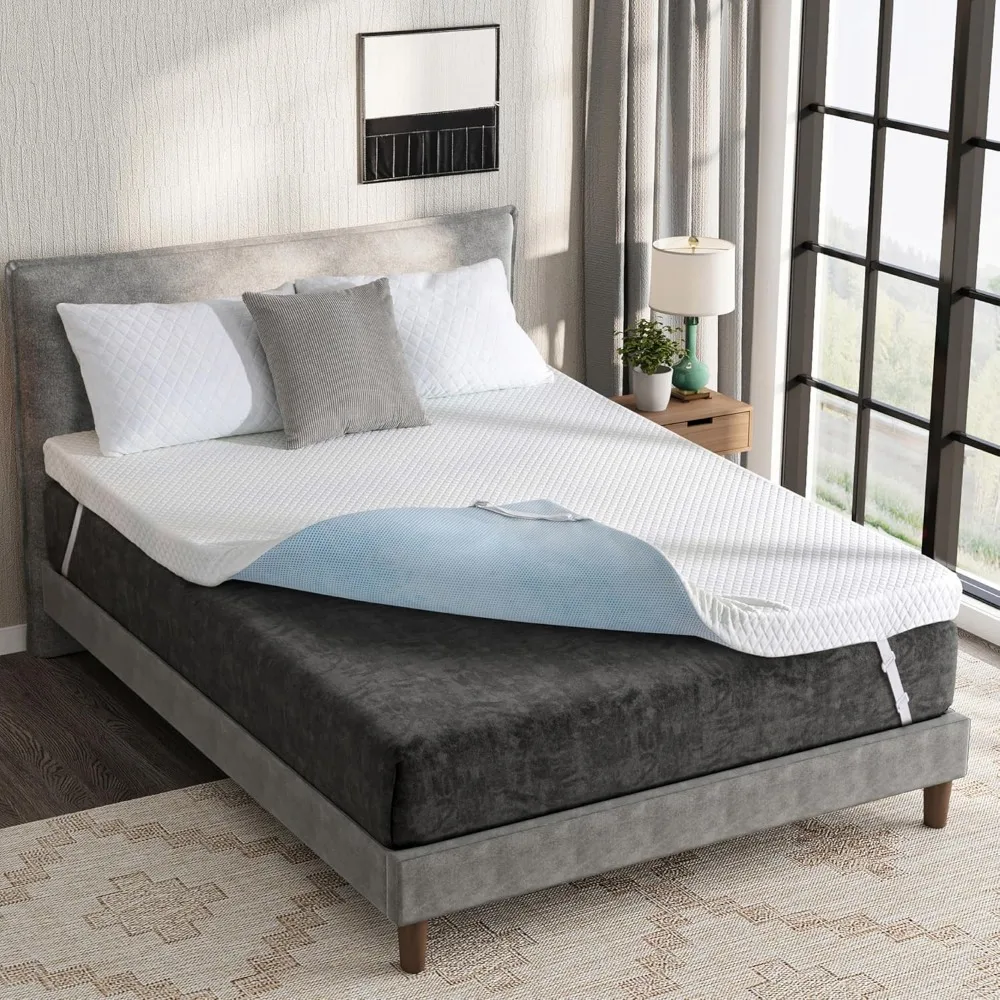 مرتبة علوية مزدوجة من إسفنج الذاكرة مقاس 3 بوصات مع غطاء قابل للإزالة، معتمدة من CertiPUR-US، نوم تبريد، تخفيف الضغط،