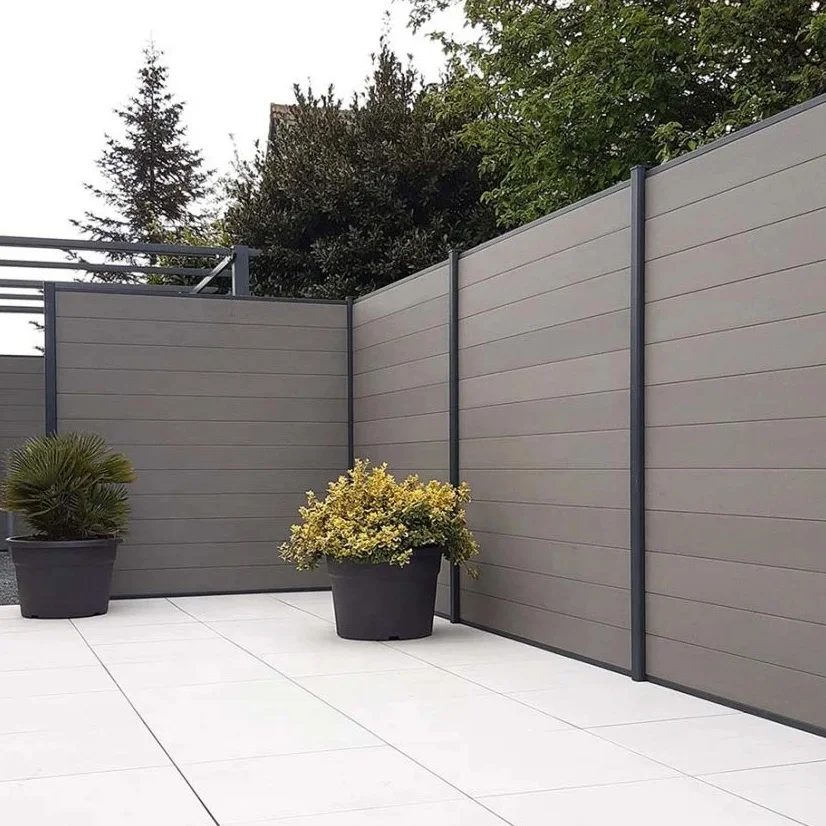 Full Set Co-Extrusion WPC Garden Fence Outdoor Privacy Fence Panels with Metal/Aluminum/Iron Frame for Pool Security