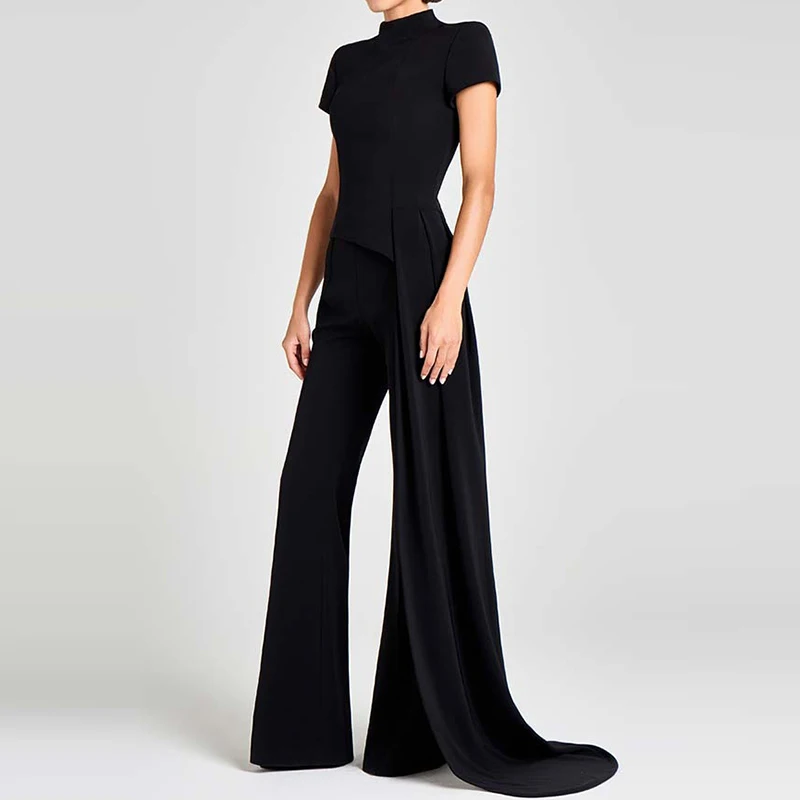 Casual trui met korte mouwen en lange broek Outfits Dames Elegant woon-werkverkeer 2-delig pak Mode Opstaande kraag Effen kleur Onregelmatige set