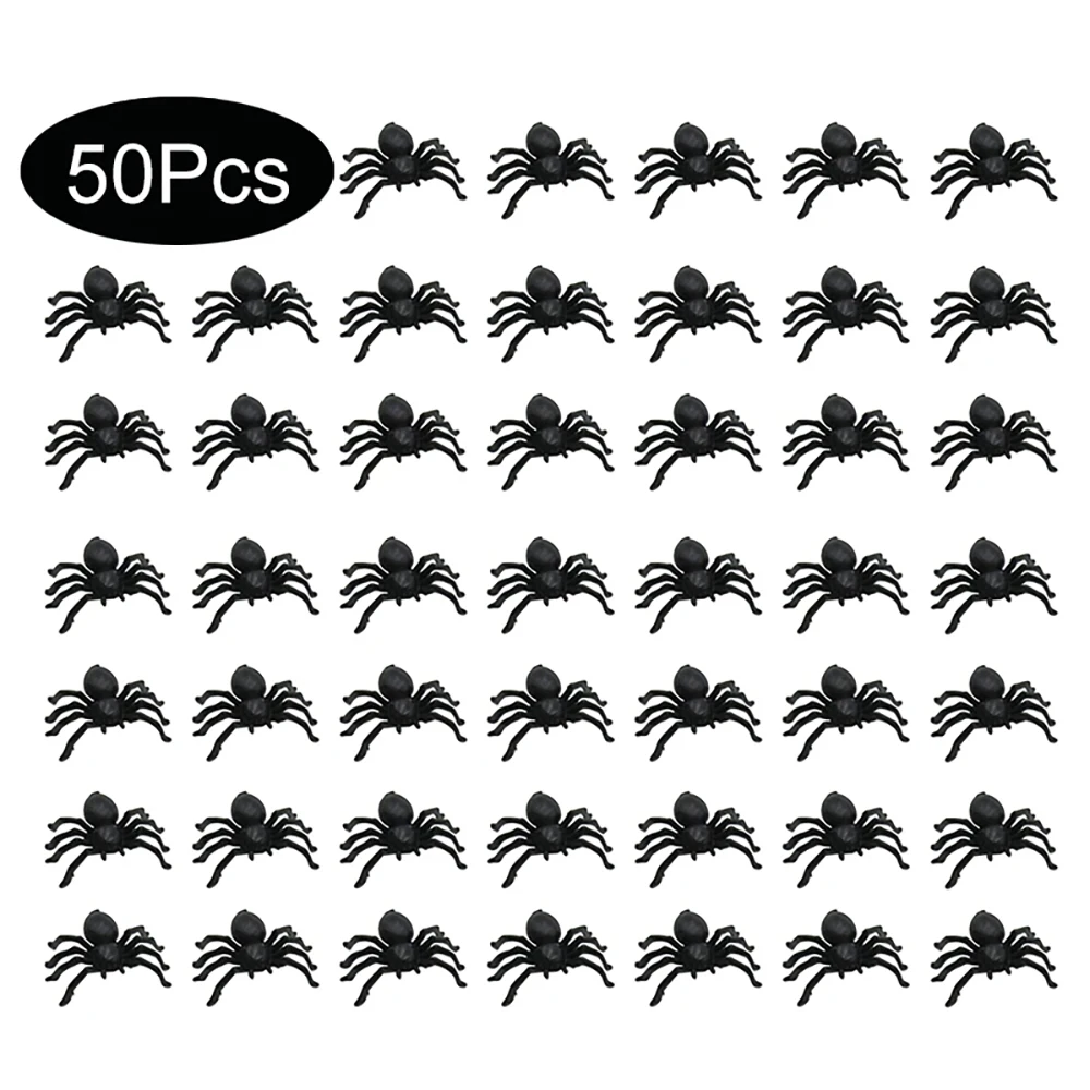 50pcs/Lot Halloween Spiders Decorations,Small Black Plastic Spiders,Fake Spider Prank Toys,Luminous Spider,Haunted House Decor