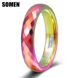 Somen 4mm Rainbow Dazzling Tungsten Carbide Ring Rhombus Polyhedral Section Polish Ring