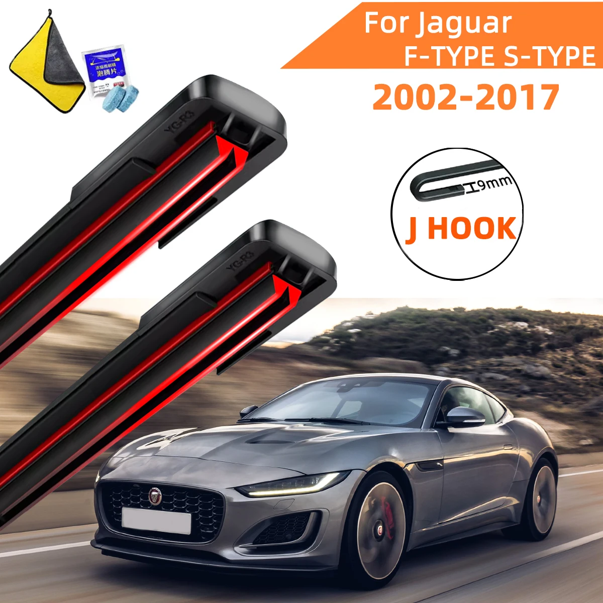 

Double Rubber Car Wipers for Jaguar F-TYPE S-TYPE Front Blade Brushes Cutter Automobiles Accessorie Wiper Windscreen Wiper