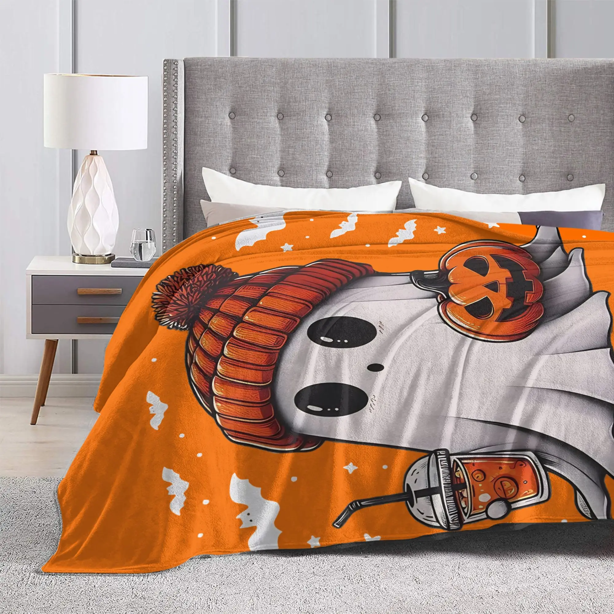 Halloween Cute Ghost Pumpkin Flannel Blankets  Customized Throw Blankets for  Sofa Bedding Lounge 200x150cm Bedspread