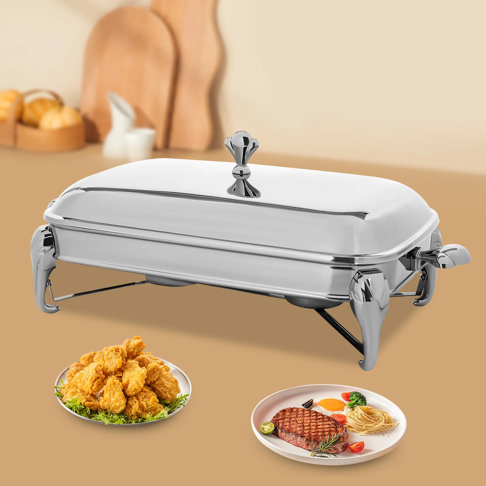 Chafing Dish Buffet Set Server Stainless Steel Chafing Dishes Oven Safe Glass Rectangle Food Warmer for Parties 2.9L