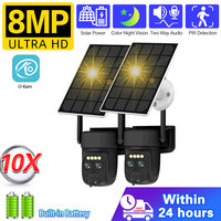 10X ZOOM 8MP Solar PTZ IP Camera 360° Outdoor Dual Lens Human Auto Tracking 4k WIFI Battery Security Cameras PIR Detection