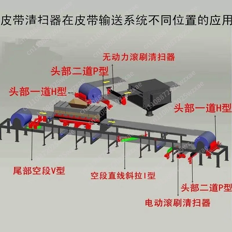 Electric roller brush belt sweeper wear-resistant nylon  roller cement coal mine sand plant conveyor belt rotary roller brush