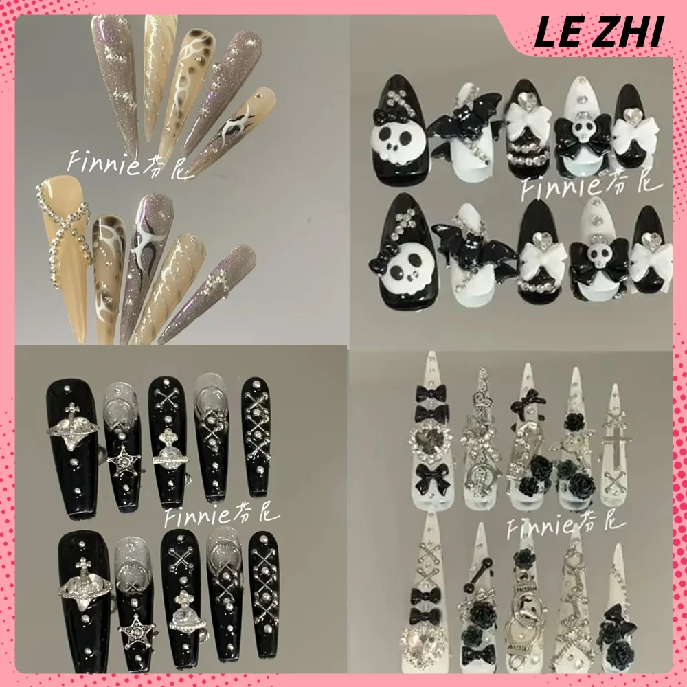 

Y2K Spice Girls Long Tip Fake Nails Kawaii 3D Bowknot Camellia Glitter Diamond Reusable Full Cover Nails Holiday Gift