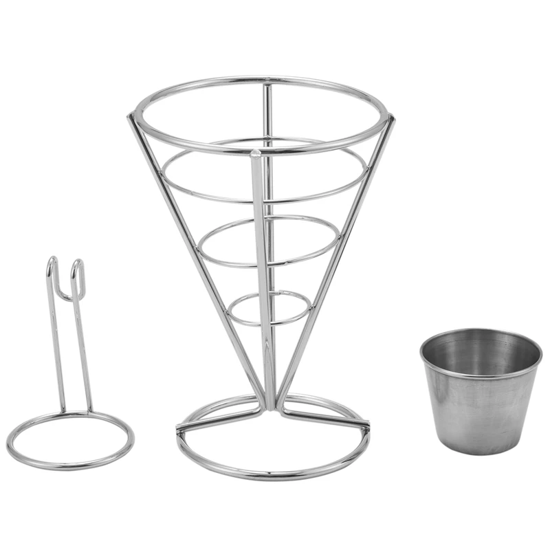 4 Pcs French Fries Stand Cone Basket Fry Holder With Dip Dishe Cone Snack Fried Chicken Display Rack Food Shelves Bowl