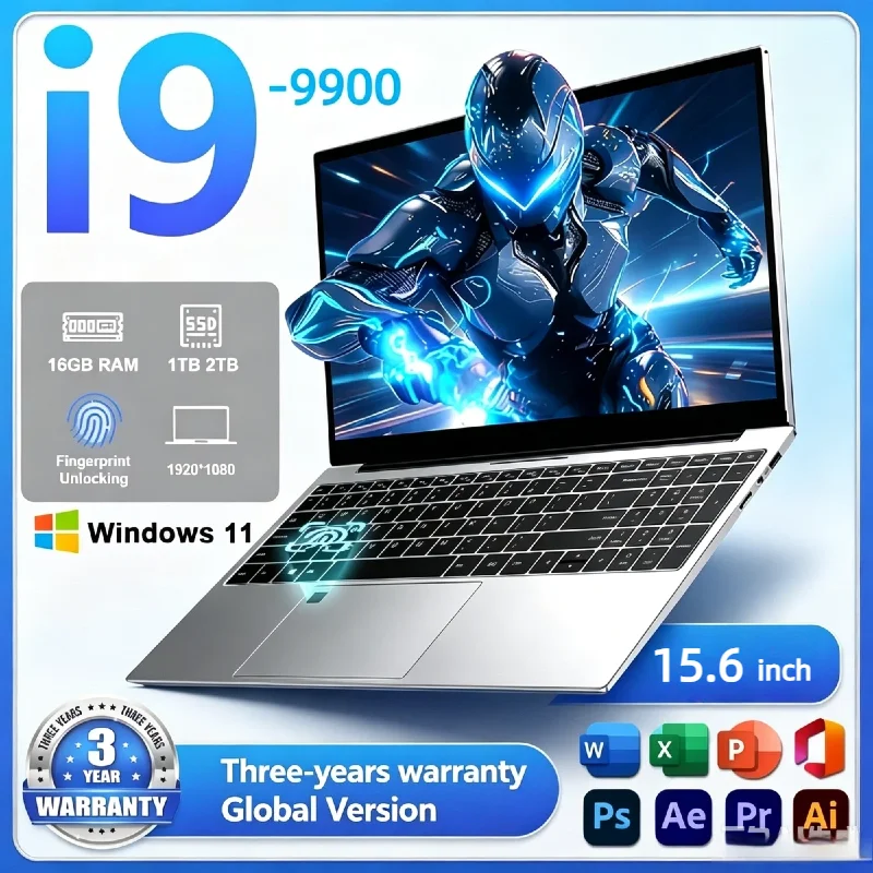 2026 New 15.6" Gaming Laptop Intel Core i9 9900 32GB RAM 2TB SSD Win11 Pro 1920x1080 FHD Ultra Slim Notebook for Office Gamer