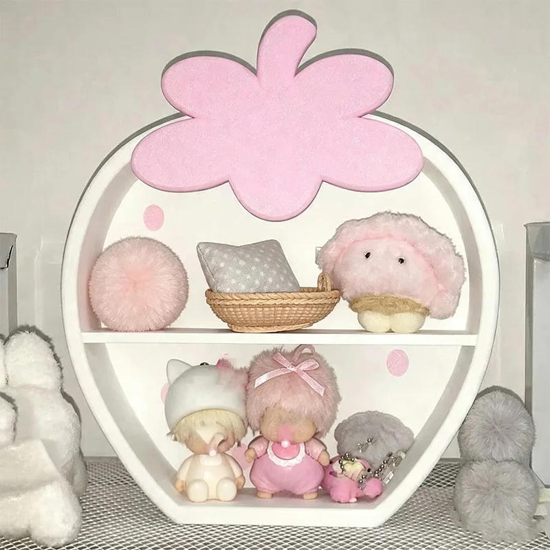 Cute Strawberry Desk Organizer Shelf Kawaii Tiered Storage Rack Display Stand For Figurines Dolls Desktop Decor Ornament Gift view 5