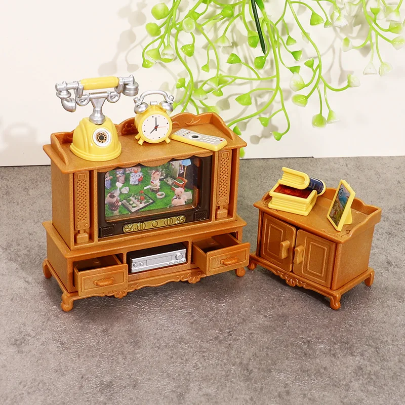 

1set Dollhouse Mini Living Room Sofa TV Set Model Playhouse Miniature Furniture Play Ornament Decorations Model Accessory Gift