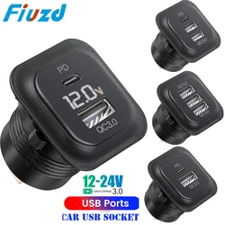 12v 자동차 usb 충전기 전압계가 있는 고속 충전 콘센트 소켓 12v 24v 트럭 오토바이 RV 마린용 퀵 충전 어댑터