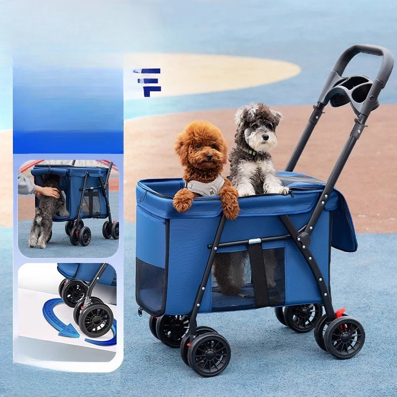 

Pet cart One-click folding Large capacity dog Going out Small and medium sized dog walking dog Walking