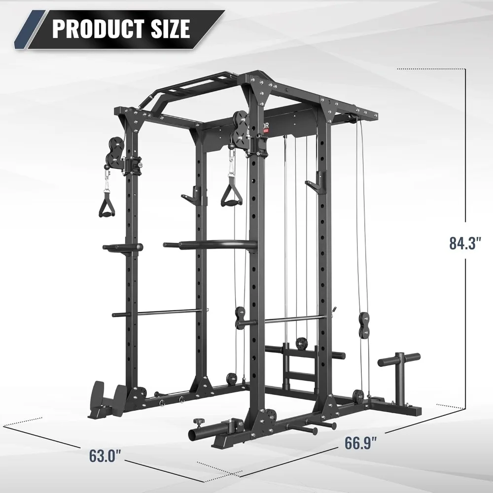 Power Cage, PLM03 1400 lbs Multi-Function Power Rack with Adjustable Cable Crossover System and More Training Attachment