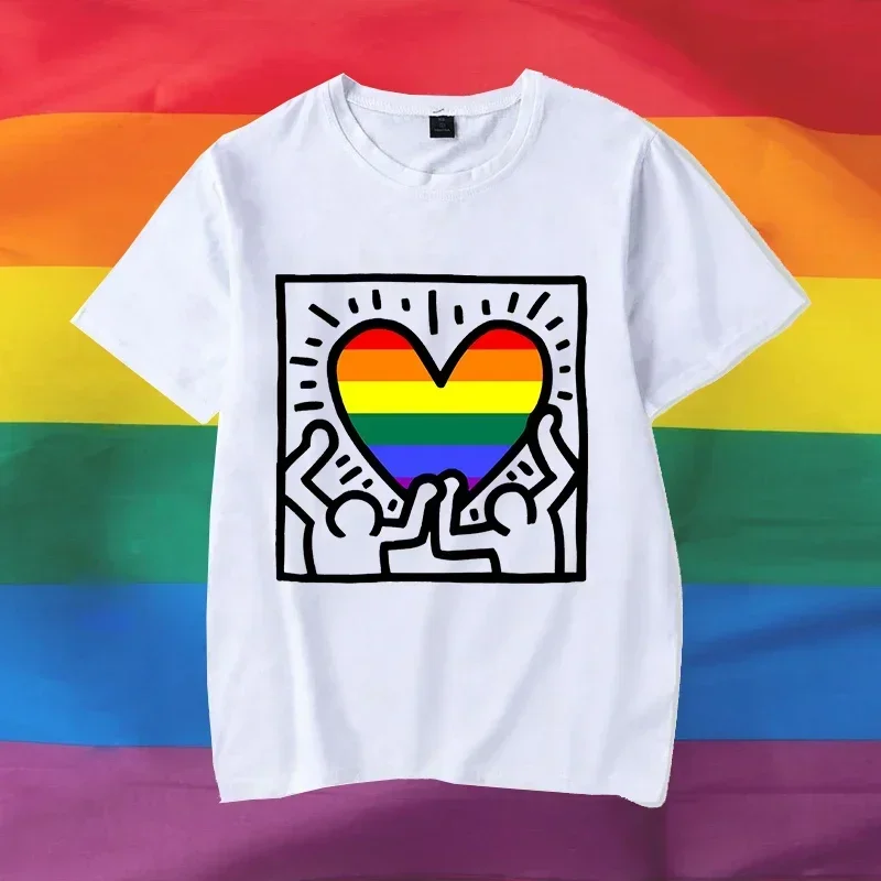 Rainbow Heart Print TShirt Pride Month T Shirts Lesbian Gay Bisexual Transgender Queer Y2k Tops Tee Cute Oversized T Shirt