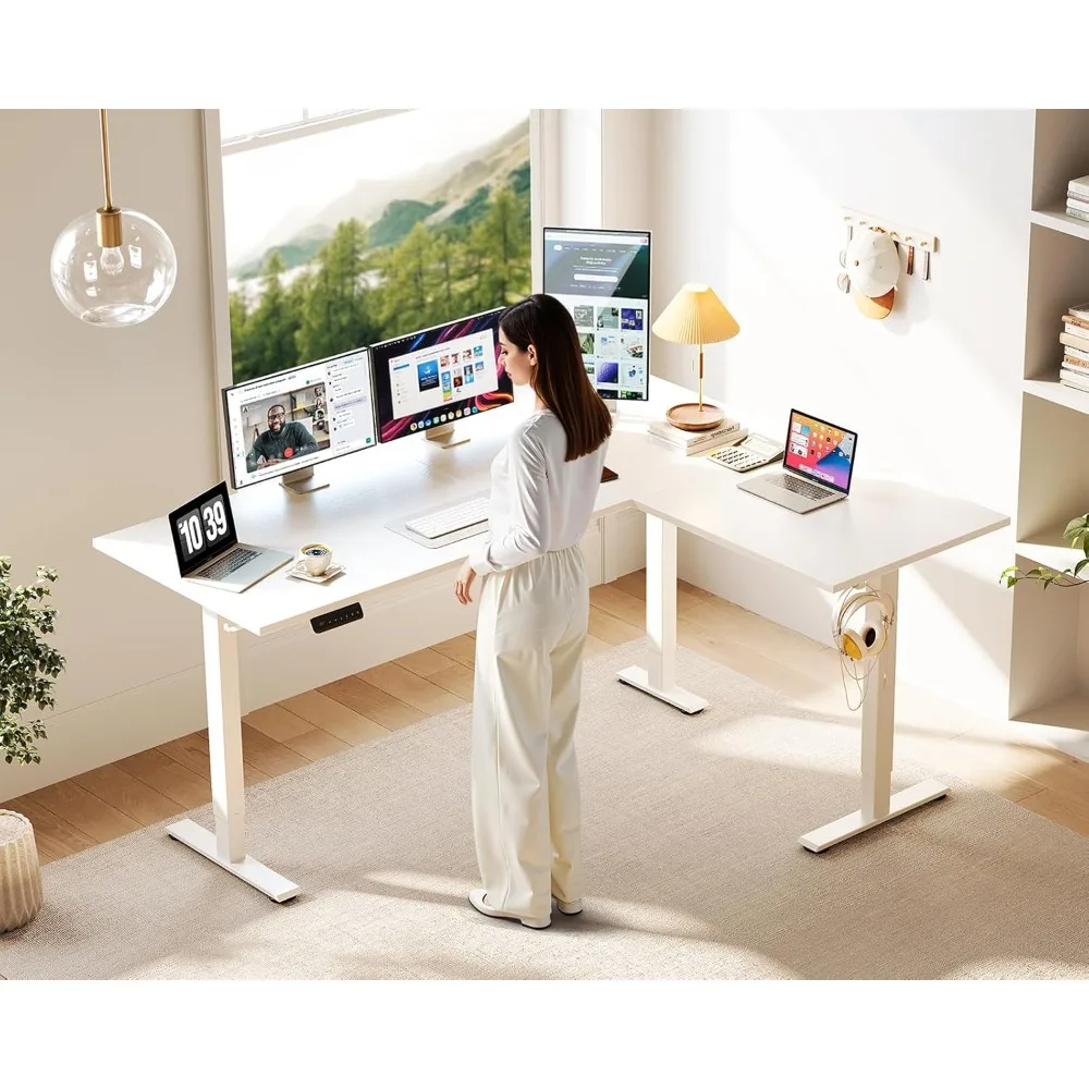 

63 Inch Reversible Electric L Shaped Standing Desk, Height Adjustable Corner Stand up Desk, Ergonomic Large, Customized