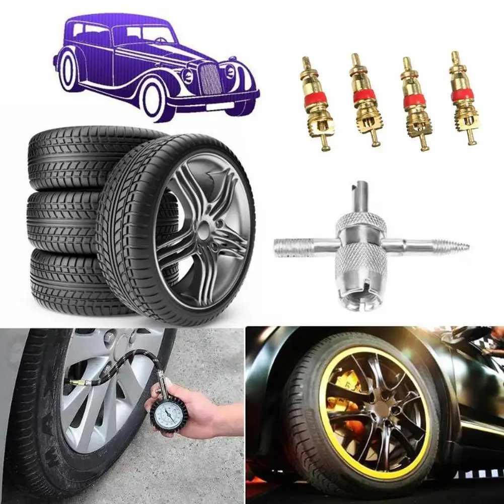 Tyre Valve Core Wrench 4 In 1 Valve Stem Removal Tool Tire Repair Tool Universal Standard Valve Cores Wrench Car Accessories