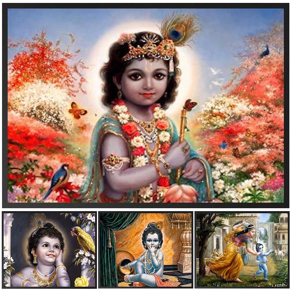 

Cartoon Krishna Religion Hinduism Posters And Prints Wall Art Canvas Paintings Wall Pictures For Living Room Decor